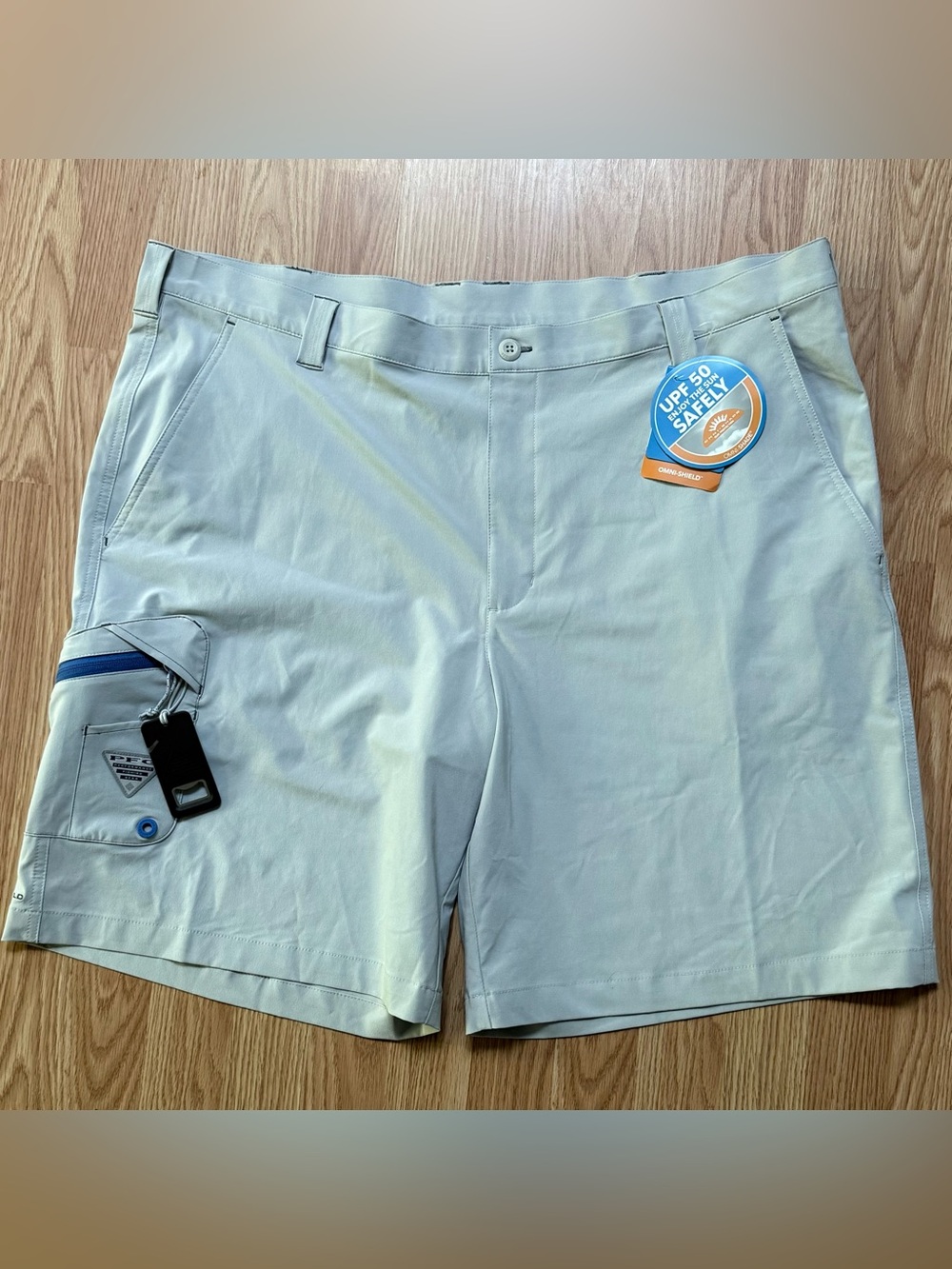Columbia PFG Terminal Tackle Shorts Gray 44x10 NWT Bottle Opener UPF 50